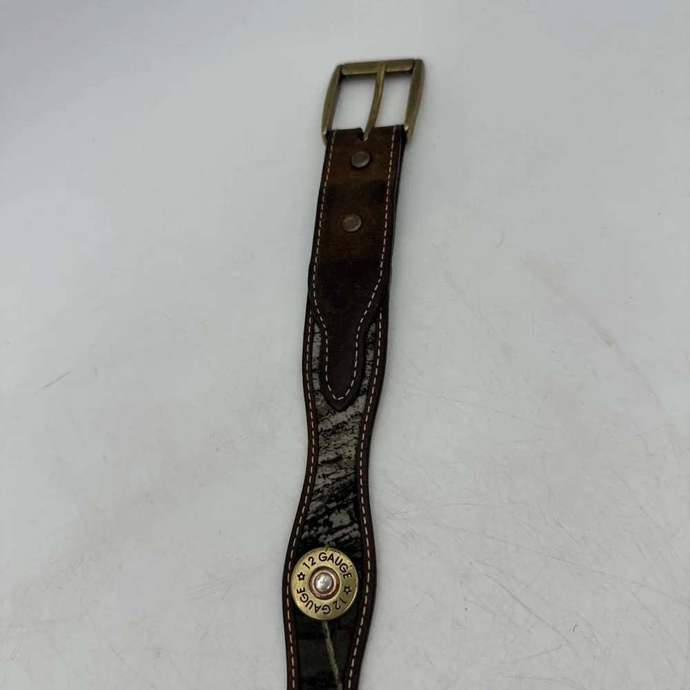 Nocona BOY'S Brown Leather Belt SIZE 28 Camo Western Style 12 Gauge Hunting